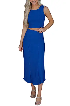  PRETTYGARDEN Women's 2 Piece Summer Outfits Crewneck Tank Tops  Split Bodycon Midi Skirt Set (Apricot,Small) : Clothing, Shoes & Jewelry