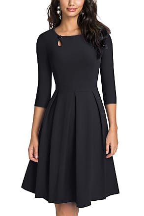 Homeyee Womens Vintage Hollow Out Round Neck Flared Pleated Cocktail Dress A223 (XL, Black)