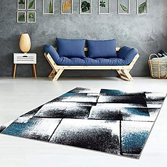 Teppich Flachflor Modern Blau Meliert Ethno-Look Streifen Wohnzimmer 