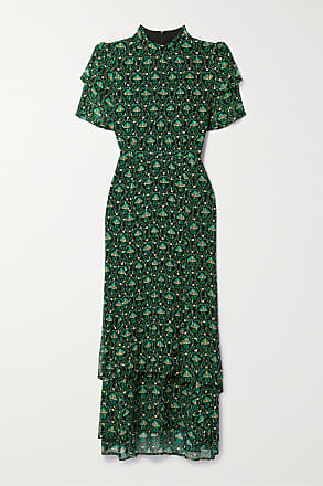 Green Floral Ruched Bodice Oregon Midi Dress