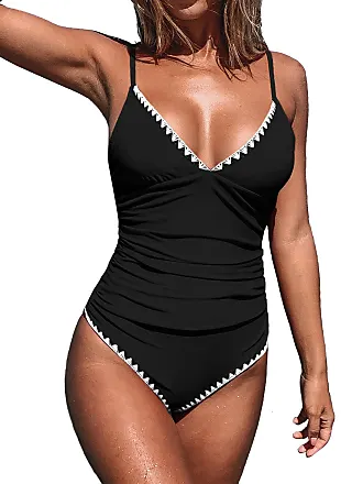 CUPSHE Women V Neck One Piece Swimsuit Wrapped Mesh Tummy Control Bathing  Suit with Adjustable Spaghetti Straps,XS Black at  Women's Clothing  store
