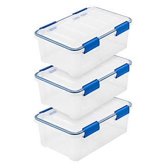 Iris 16 Quart WeatherPro Plastic Storage Bin Tote Organizing Container with Durable Lid and Seal and Secure Latching Buckles, Clear With Blue Buckles, 16 Q