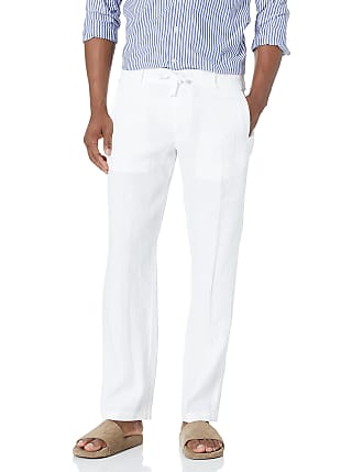 Perry Ellis Mens Regular Fit 100% Linen Drawstring Pants (Waist Size 29-54 Big & Tall), Bright White, 33W x 32L