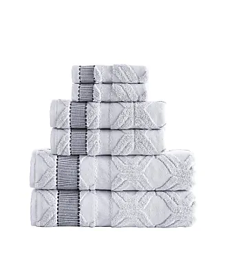 $420 NEW Brooks Brothers 8 PC TOWEL SET Embroidered Bath Hand White Grey  Chain