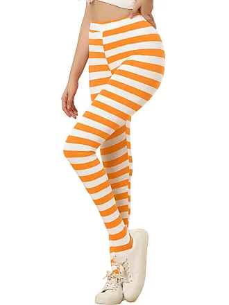 Allegra K Women's Stripes High Waist Elastic Waistband Stirrup Leggings 