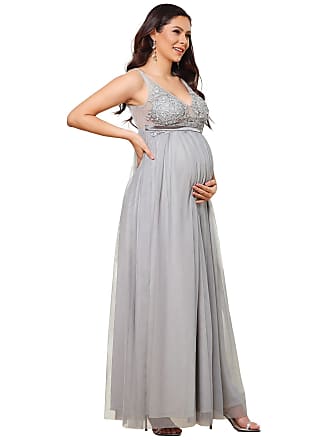 Ever-pretty Womens A-line Double V-Neck Appliques Tulle Maternity Dresses for Baby Shower US16 Gray