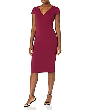 Donna Morgan Womens Cap Sleeve Fitted Crepe Sheath Dress, Mulberry, 0