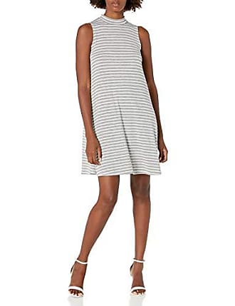 Tiana B. Tiana B Womens Stripe Rayon Spandex Mock Neck Sleeveless Dress, Grey/White, Small