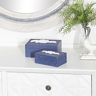 Deco 79 Farmhouse Wood Rectangle Box, Set of 2 8, 6W, Blue