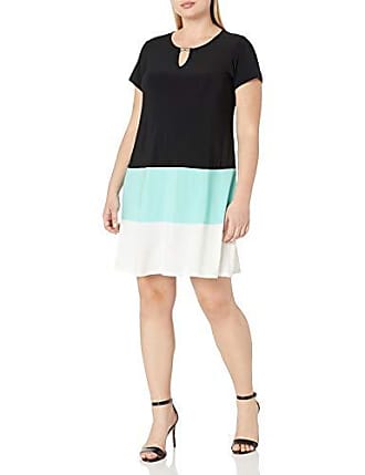 Tiana B. Womens Plus-Size Short Sleeve Color Block Dress with Keyhole Neckline Trim, Black/Mint, 18W