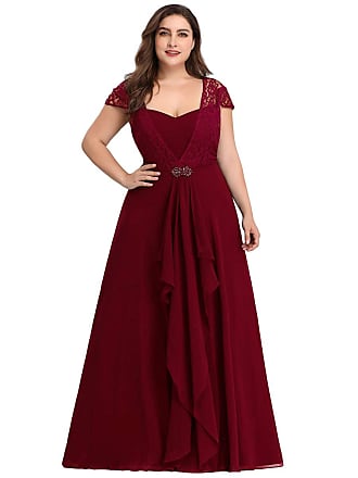 Ever-pretty Womens Vintage A-Line Cap Sleeve Floral Lace Bridesmaid Dress Wedding Party Dress Burgundy US18