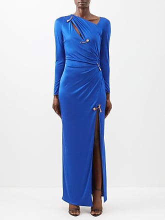 Versace Safety-pin Cutout Side-slit Jersey Gown - Womens - Blue