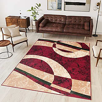 Teppich Flachflor Modern Rot  Meliert Ethno-Look Streifen Wohnzimmer