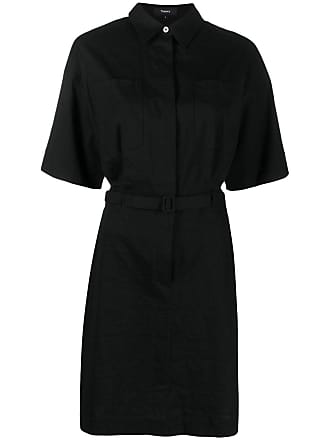 Theory belted-waist shirt dress - women - Spandex/Elastane/Linen/Flax/Viscose - 2 - Black