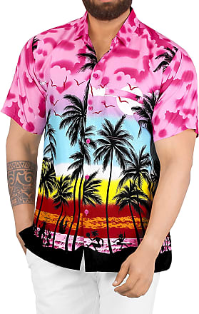 LA LEELA Men's Casual Beach hawaiian Shirt Aloha Tropical Beach front  Pocket Short sleeve Orange