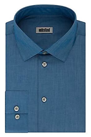 Kenneth Cole Reaction Mens Slim Fit Solid Spread Collar Dress Shirt, Hazy Blue, 18-18.5 Neck 36-37 Sleeve