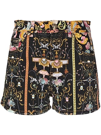 Versace Jeans Couture Versailles-print denim shorts - women - Cotton/Cotton/Polyester/Spandex/Elastane - 26 - Black