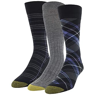 Gold Toe Mens Bias and Box Plaid Crew Socks, 3 Pairs, Black, Charcoal, Dress