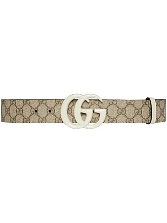 Gucci White/Blue GG Canvas and Leather Interlocking G Buckle Belt