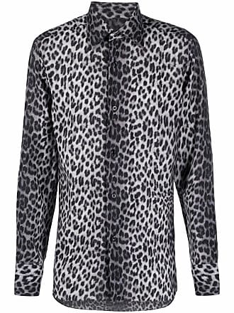 Tom Ford leopard-print pointed-collar shirt - men - Viscose/Silk - 40 - Grey