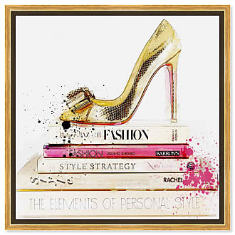  The Oliver Gal Artist Co Fashion and Glam Wall Art Canvas Mind'  Shoes Framed-Prints, 30 in x 36 in, Gray, Gold: Posters & Prints