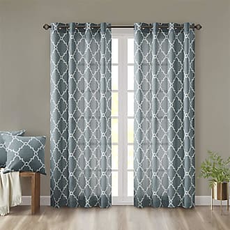 Madison Park Saratoga Single Window Curtain Light Filtering Fretwork Print 1 Panel Grommet Top Drape for Living Room Bedroom and Dorm, 50x63, Blue