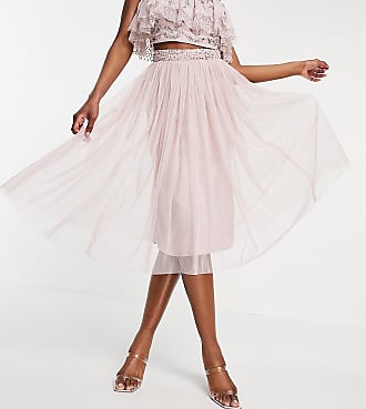 Maya tulle midi skirt with slit in frosted pink - part of a set