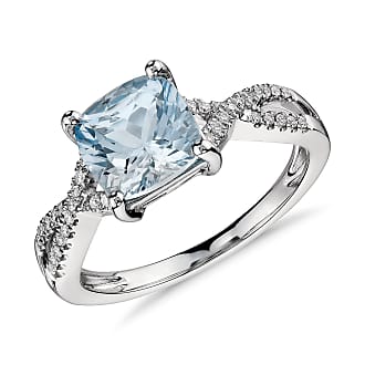 Blue Nile Aquamarine and Diamond Infinity Twist Ring in 14k White Gold (7x7mm)