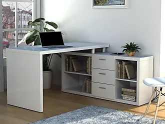 Vente-unique - escritorio rinconera norwy - 2 puertas y 2 cajones - Blanco y roble - madera clara, Blanco