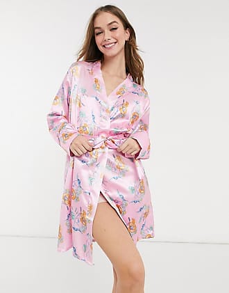 Outrageous Fortune nightwear satin kimono in pink floral-Multi