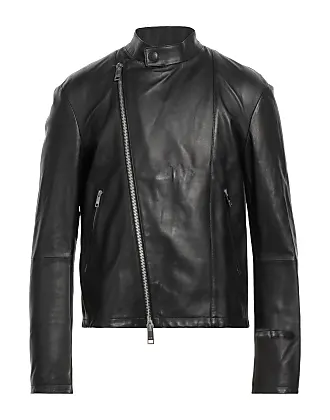 Mens Shirt Collar Leather Jacket - Black