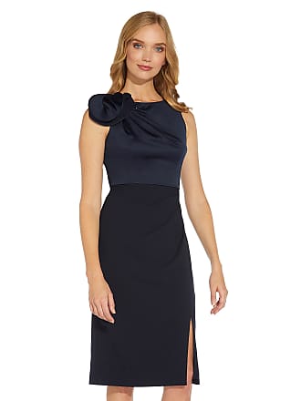 Adrianna Papell Womens Crepe Back Satin Short Dress, Dark Navy, 14