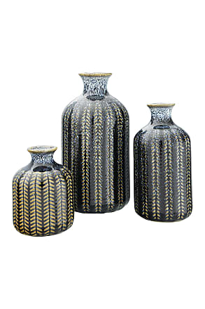 Creative Co-Op Hand Painted Brown Decorative 3 Piece Vases Set of 3 Shapes/Sizes Grey 