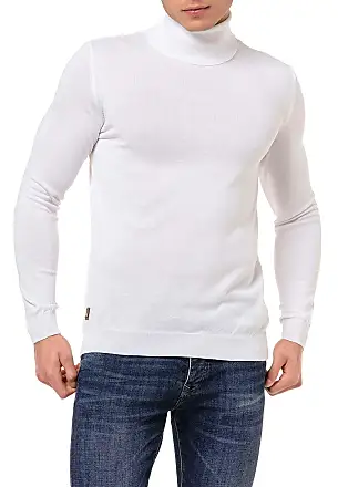 Maglioncino Uomo Maglia Trecce Collo Alto Tinta Unita Bianco Dolcevita