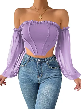 Floerns Women's Off Shoulder Long Sleeve Lace Up Back Bandeau Bustie Crop Corset  Top Multi XS at  Women's Clothing store