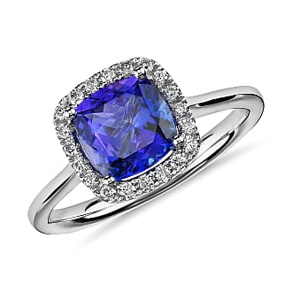 Blue Nile Tanzanite Cushion and Diamond Halo Ring in 14k White Gold (7x7mm)