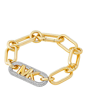 Michael Kors Brass and Pavé Crystal Mk Logo Chain Bracelet for Women, Color: Rose Gold (Model: MKJ8014791)