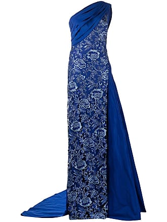 Tadashi Shoji floral-embroidered draped gown - women - Polyester/Nylon - 10 - Blue