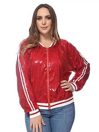 Anna-Kaci Womens Sequin Long Sleeve Front Zip Jacket with Ribbed