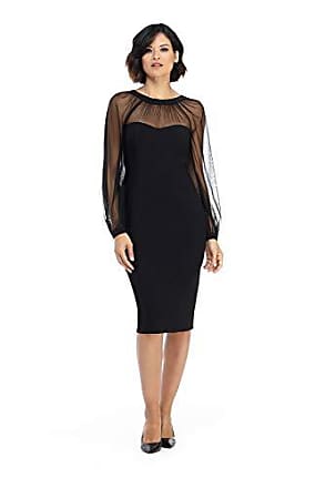 Maggy London Womens Illusion Yoke Sheath Long Sleeve v-Neck Back, Black, 4