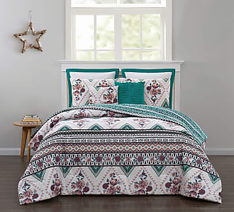 Geneva Home Fashion Yasmin 7pc Reversible Euro Shams Comforter Set, Queen, Blush/Teal