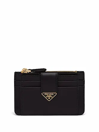 Prada Saffiano Leather Badge Holder, Women, Black