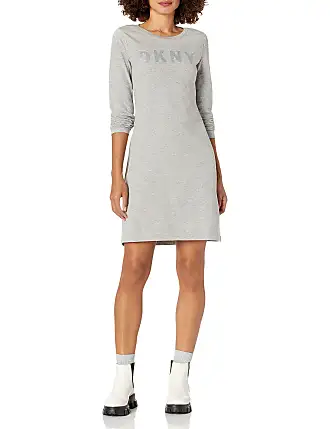 DKNY Women's T-Shirt Dress With Logo Taping, Heather Grey, Medium