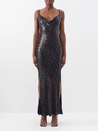 sequin beaded cocktail dress with flutter sleeves and scallop trim