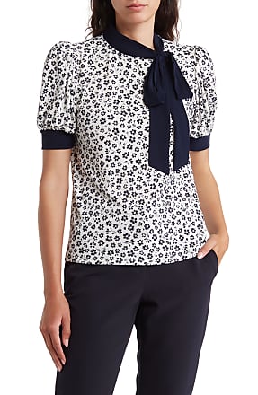 CeCe Plus Size Short Sleeve Polka Dot Ruffled Tie V-Neck Blouse