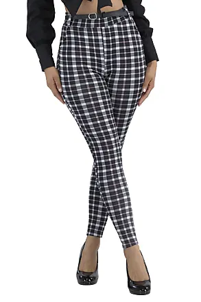 ShoSho Womens High Waist Skinny Pants Pull-On Trousers Stretchy Office Pants  with Tummy Control Butt Lifting and Pockets,  Paperbagwaist:waisttie:cream/Olive:plaid 5, M price in UAE,  UAE