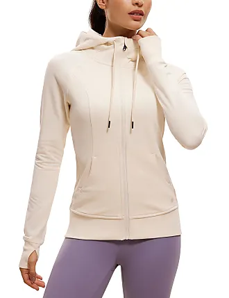 CRZ YOGA Women's Cotton Full Zip Workout Jacket Running Track Jacket - Slim  Fit