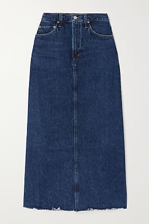 Women's Midi Jean Skirt- High Rise Straight Long Denim Skirts for Ladies-  Blue Stretchy Jean Skirt (Dark Blue, US 2) at Amazon Women's Clothing store