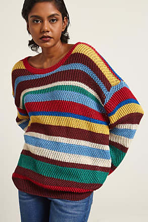 Boucle Knit Oversized Striped Jumper With Scarf