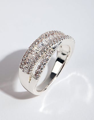 Silver Emerald Cut Cubic Zirconia Diamante Band Ring - Lovisa